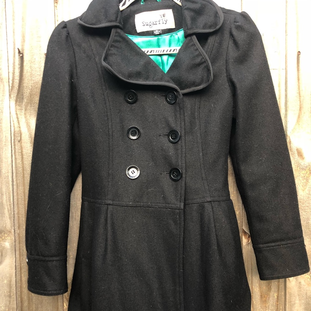 Sugarfly Girls Black Pea Coat Jacket